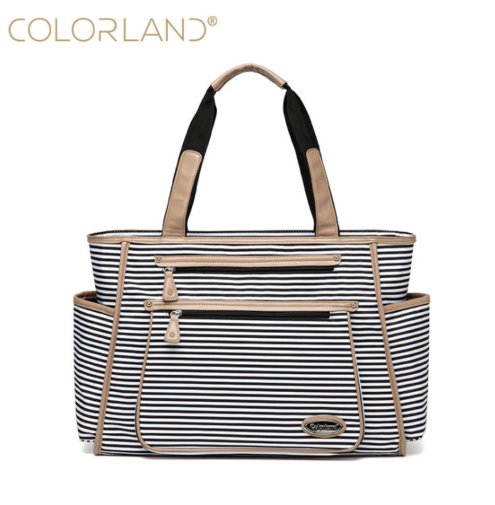 Colorland Black White Stripes Baby Diaper Bag Organizer Fashion Mummy Maternity Bag Travel Messenger Changing Nappy Bags Handbag