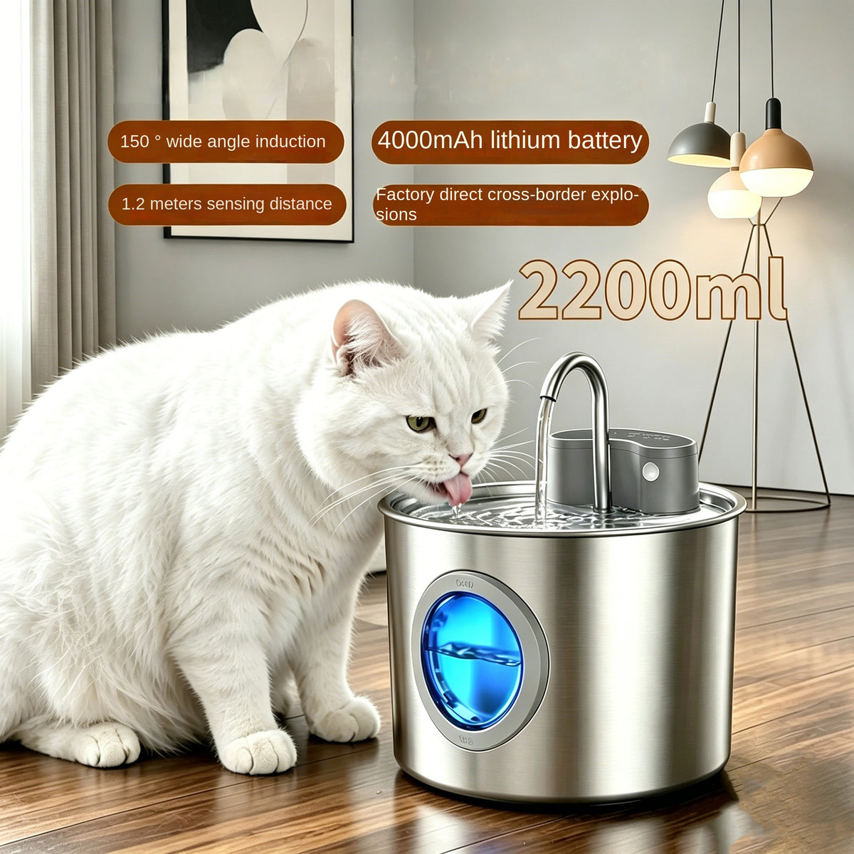 Smarter Katzen-Trinkbrunnen aus Edelstahl mit Bewegungssensor