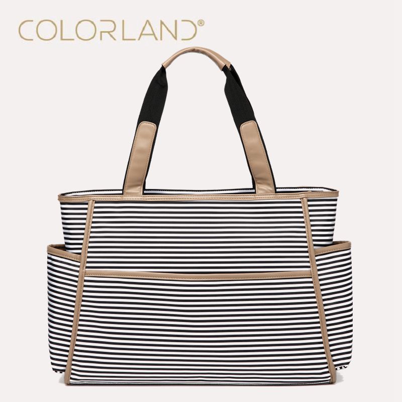 Colorland Black White Stripes Baby Diaper Bag Organizer Fashion Mummy Maternity Bag Travel Messenger Changing Nappy Bags Handbag
