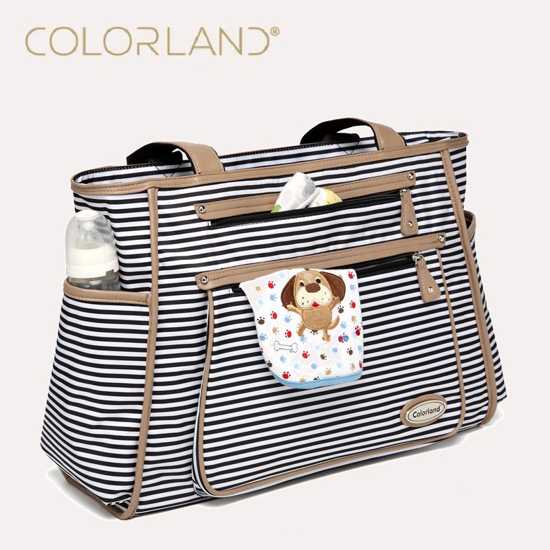 Colorland Black White Stripes Baby Diaper Bag Organizer Fashion Mummy Maternity Bag Travel Messenger Changing Nappy Bags Handbag